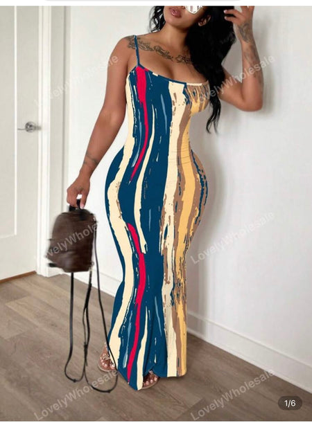 Woman's Summer Spaghetti Strip V Neck Dress