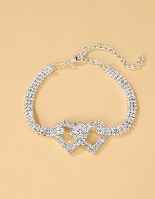 Load image into Gallery viewer, Double Heart Anklet Bracelet Love Barefoot Chain Bling Crystal Ankle Bracelet US
