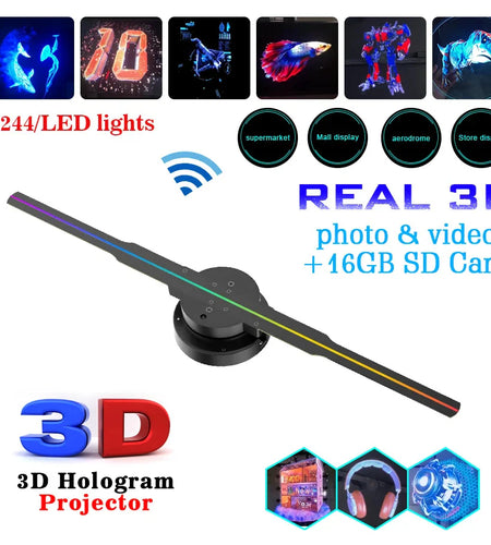 Led Luminous Sign Light Holographic Projector Diy Fan Screen Video Picture 3D Holographic Light Holiday Decoration