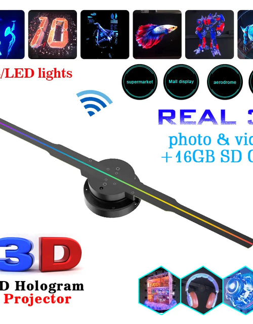 Load image into Gallery viewer, Led Luminous Sign Light Holographic Projector Diy Fan Screen Video Picture 3D Holographic Light Holiday Decoration
