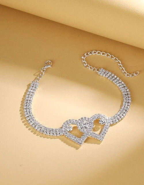Load image into Gallery viewer, Double Heart Anklet Bracelet Love Barefoot Chain Bling Crystal Ankle Bracelet US

