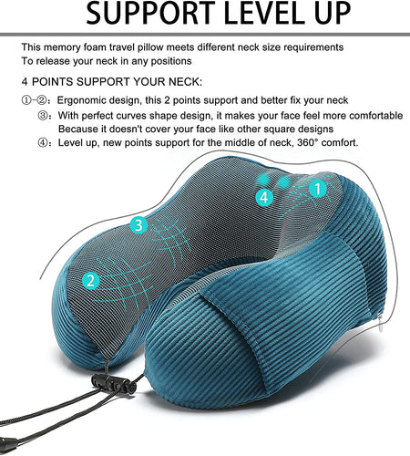 Travel Pillow, Memory Foam Neck Pillow with 360-Degree Head Support Comfortable Airplane Pillow with Storage Bag Lightweight Traveling Pillow for Sleeping, Car, Train, Bus and Home Use