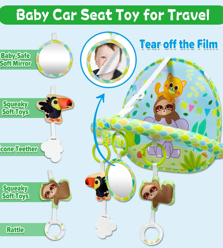 Baby Car Seat Toy for Travel Rear Facing Double Sided Baby Travel Activity Car Seat Entertainment Toy Easy Drive Gift for Newborn Baby Infant 0-12 Month