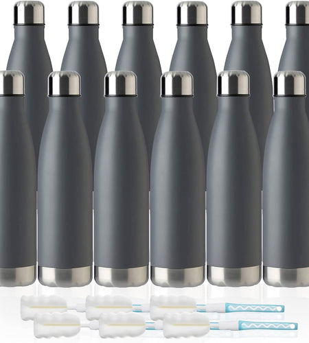 17Oz Sport Water Bottle Vacuum Insulated Stainless Steel Sport Water Bottle Leak-Proof Double Wall Cola Shape Water Bottle, Keep Drinks Hot & Cold (Cold Gray, 12 Pack)