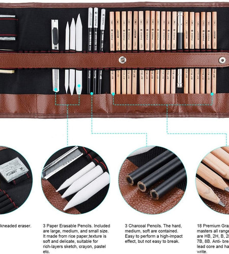 29PCS Professional Drawing Artist Kit Set Pencils and Sketch Charcoal Art Tools