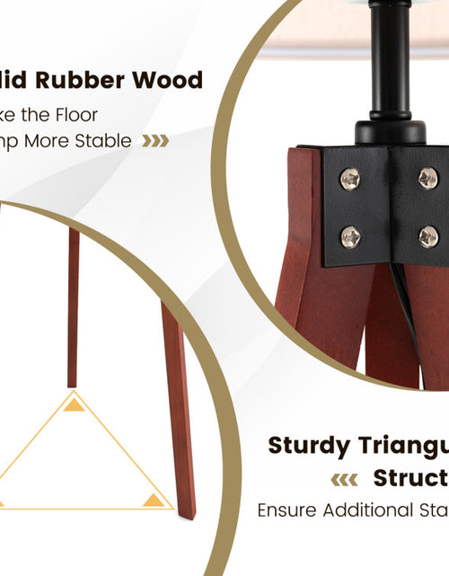 Load image into Gallery viewer, Tripod Floor Lamp Wood Standing Lamp with Flaxen Lamp Shade and E26 Lamp Base
