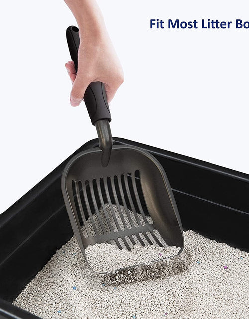 Load image into Gallery viewer, Cat Litter Scoop, Non Stick Plated Aluminum Alloy Sifter, Kitty Metal Scooper, Deep Shovel, Long Handle, Poop Sifting, Kitten Pooper Lifter, Coated Black Body with Black Handle
