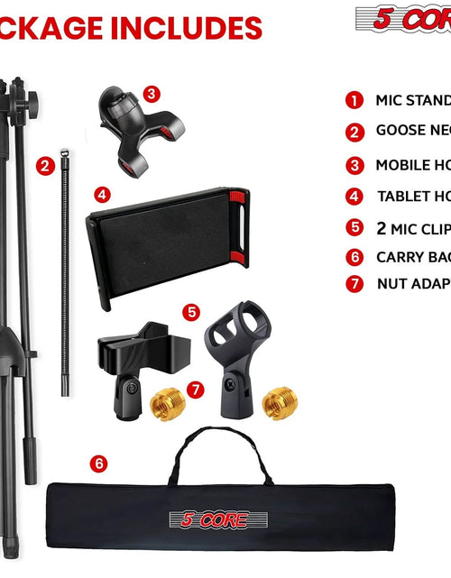 Load image into Gallery viewer, 5 Core Tripod Mic Stand W Phone Holder Height Adjustable Microphone Mount Stands
