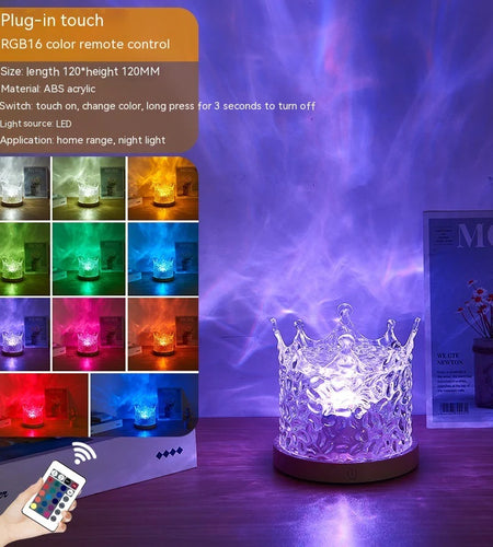 LED Water Ripple Ambient Night Light USB Rotating Projection Crystal Table Lamp RGB Dimmable Home Decoration 16 Color Gifts