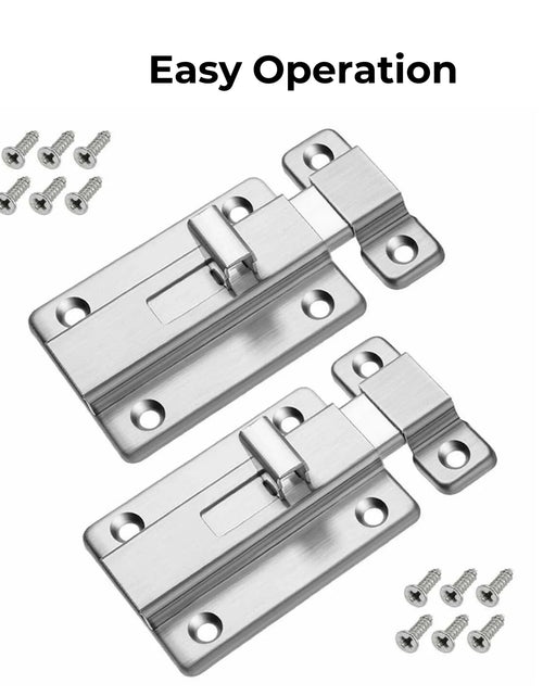 Load image into Gallery viewer, 2Pcs Stainless Steel Latch Sliding Silver Doors Lock Keyless Door Bolt for Doors
