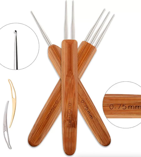 5Pcs DIY Crochet Needle Hook Bamboo Handle Dread Knit Hair Making Braiding Tool