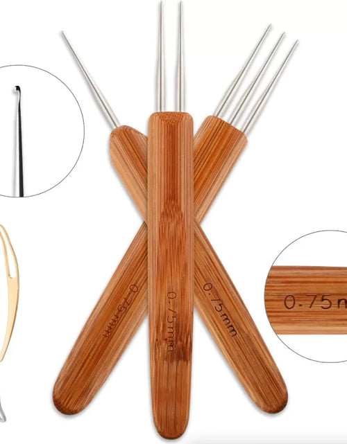 Load image into Gallery viewer, 5Pcs DIY Crochet Needle Hook Bamboo Handle Dread Knit Hair Making Braiding Tool
