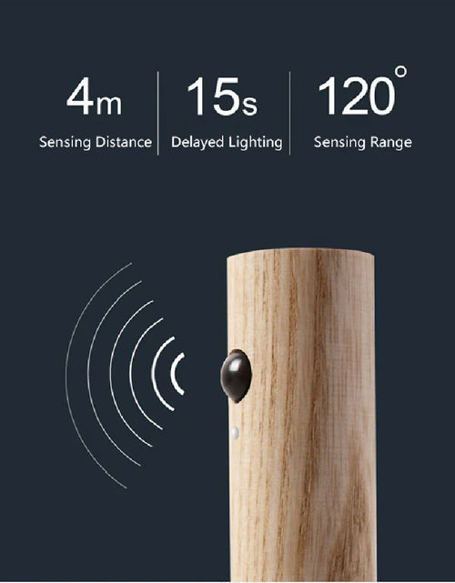 Load image into Gallery viewer, Auto LED USB Magnetic Wood Wireless Night Light Corridors Porch Lights PIR Motion Sensor Wall Light Cabinet Lamp
