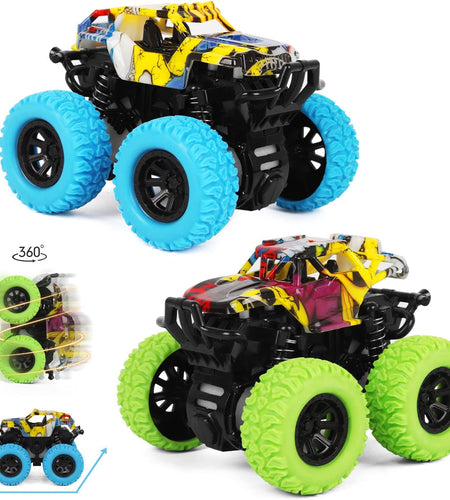 Car Toys for Boys 3-5 Years Old - Monster Toys Truck 2 Pack 360° Rotating Stunt Cars - Toddler Car Toys for Boys Girls Gifts