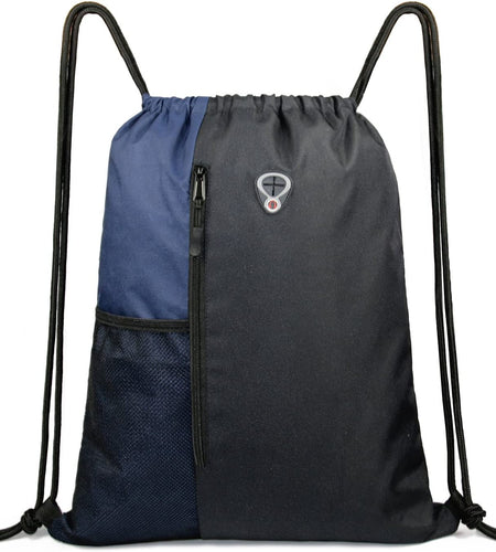 Drawstring Backpack Sports Gym Bag for Women Men Children Large Size with Zipper and Water Bottle Mesh Pockets