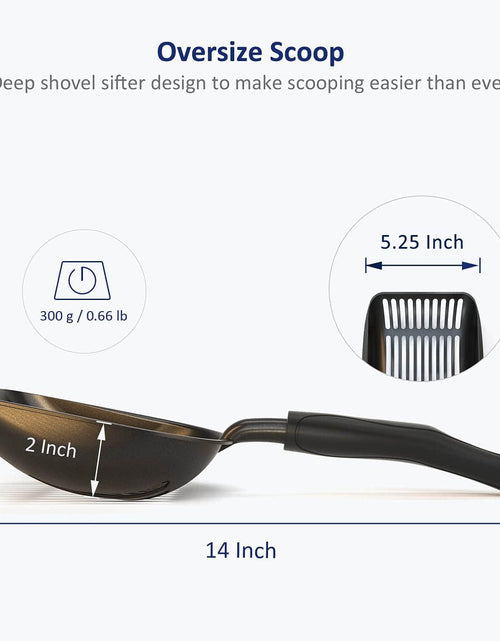 Load image into Gallery viewer, Cat Litter Scoop, Non Stick Plated Aluminum Alloy Sifter, Kitty Metal Scooper, Deep Shovel, Long Handle, Poop Sifting, Kitten Pooper Lifter, Coated Black Body with Black Handle
