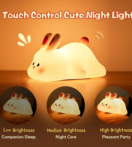 Cute LED Night Light Touch Sensor Cartoon Kid'S Nightlights Big Face Rabbit Silicone Night Light Christmas Gift Bedside Lamp Home Decor