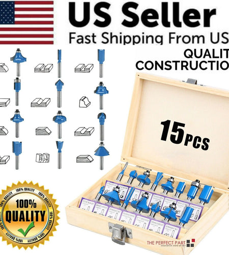 15Pcs Carbon Milling Cutter Router Bit Set Tungsten Carbide Router 1/4" Shank US
