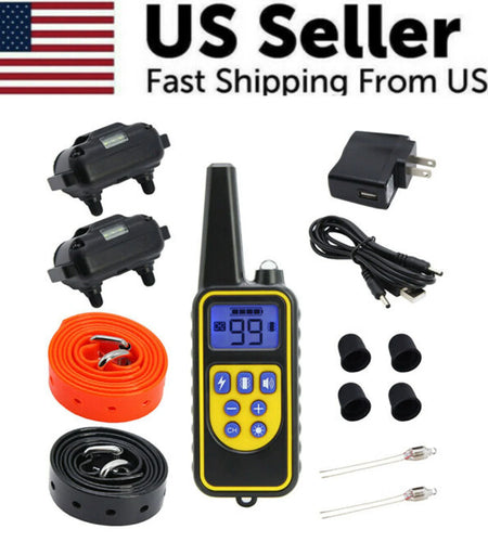 2600 FT Remote Dog Shock Training 2 Collar Set Rechargeable Waterproof LCD Pet