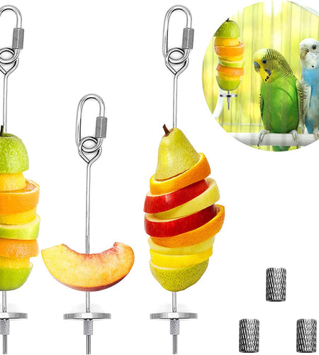 3Pcs Bird Food Holder, Bird Feeder Toy, Stainless Steel Small Animal Fruit Vegetable Stick Skewer, Foraging Hanging Food Feeding Treating Tool for Parrots Cockatoo Cockatiel Cage