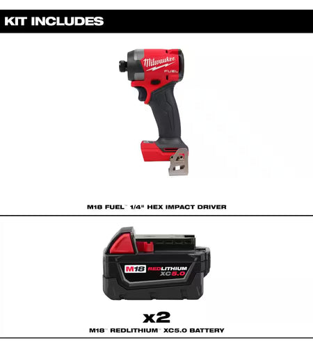 M18 FUEL 18-Volt Lithium Ion Brushless Cordless 1/4 In. Hex Impact Driver with (2) M18 5.0Ah Batteries