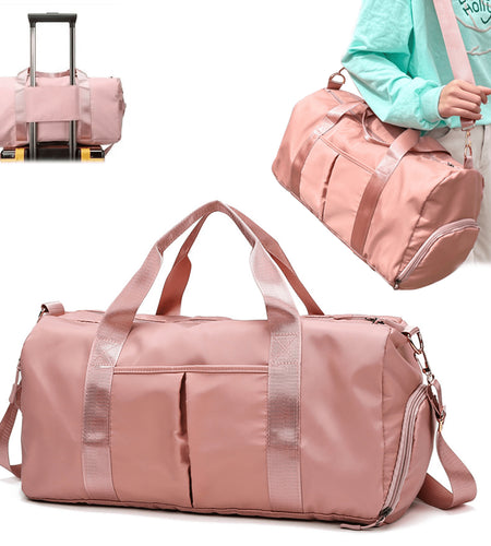 Gym Bag,Travel Duffel Bag ,Sport Gym Tote Bags Swimming Yoga,Waterproof Weekend Overnight Bag,Carry on Bag,Personal Item Travel Bag,Workout Dance Bag for Men & Women,Pink
