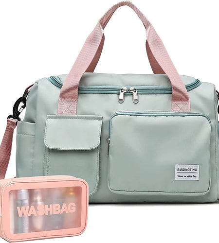 Small Gym Bag for Women, Waterproof Duffle Bag Carry on Weekender Bag with Shoe Compartment & Wet Pocket, Tote Bag for Travel, Workout, Sport