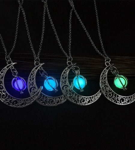 Fashion Moon Natural Glowing Stone Healing Necklace Women Gift Charm Luminous Pendant Necklace Jewelry