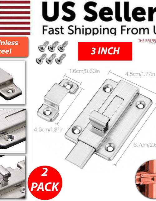 Load image into Gallery viewer, 2Pcs Stainless Steel Latch Sliding Silver Doors Lock Keyless Door Bolt for Doors

