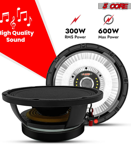 5 CORE 10 Inch Subwoofer Speaker 600W Max 8 Ohm Full Range Replacement DJ Bass Loudspeaker