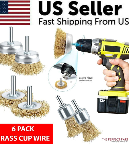 2-Pack 3 Pcs Wire Brush Wheel Set Cup Drill Bit Rust Paint Attachment 1/4" USA