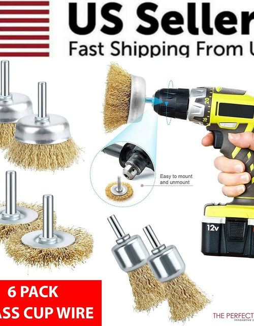 Load image into Gallery viewer, 2-Pack 3 Pcs Wire Brush Wheel Set Cup Drill Bit Rust Paint Attachment 1/4&quot; USA
