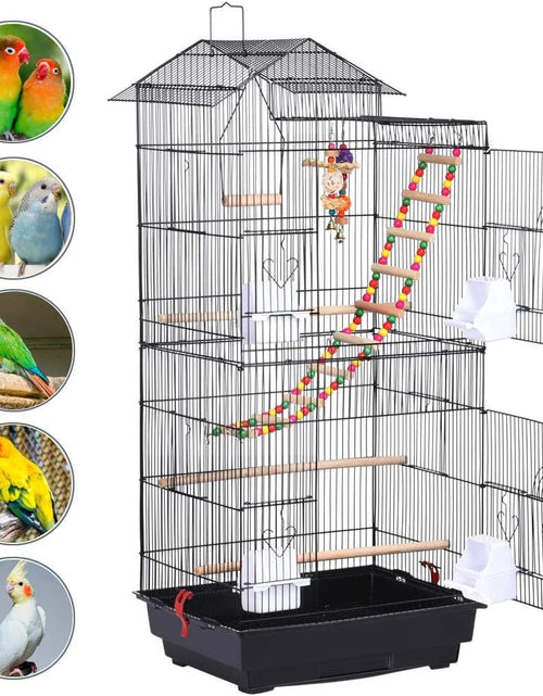 Load image into Gallery viewer, 39-Inch Roof Top Large Flight Parrot Bird Cage for Small Quaker Parrot Cockatiel Sun Parakeet Green Cheek Conure Budgie Finch Lovebird Canary Pet Bird Cage W/Toys
