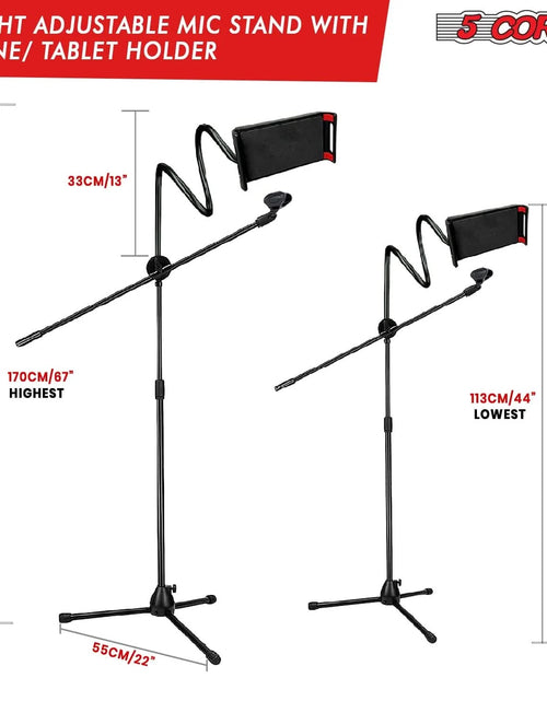 Load image into Gallery viewer, 5 Core Tripod Mic Stand W Phone Holder Height Adjustable Microphone Mount Stands
