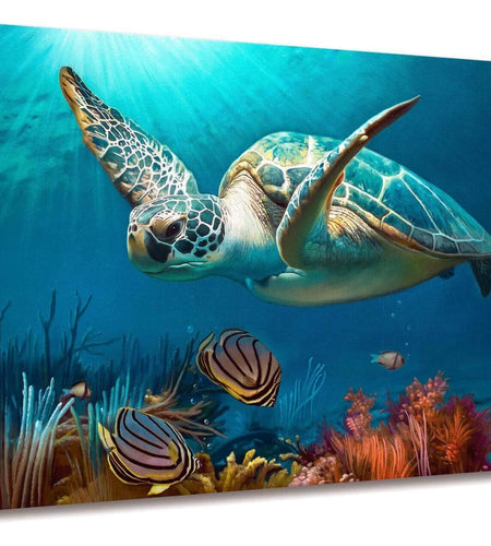 Bathroom Decor Beach Decor Sea Turtle Bathroom Art Beach Bathroom Decor Turtle Decor Hawaiian Decor Sea Turtle Decor Coastal Wall Decor Ocean Wall Art Blue Ocean Canvas Frame Print Ready to Hang