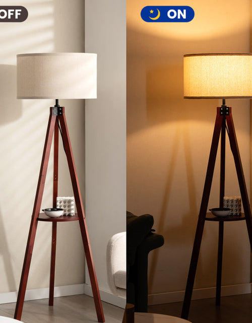 Load image into Gallery viewer, Tripod Floor Lamp Wood Standing Lamp with Flaxen Lamp Shade and E26 Lamp Base
