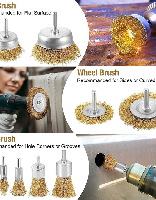Load image into Gallery viewer, 2-Pack 3 Pcs Wire Brush Wheel Set Cup Drill Bit Rust Paint Attachment 1/4&quot; USA
