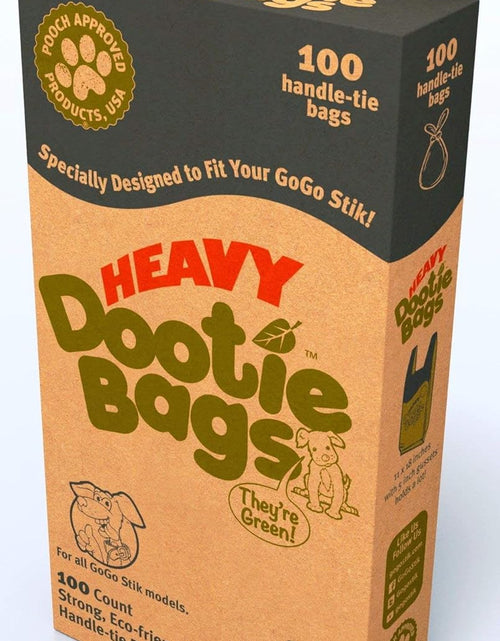 Load image into Gallery viewer, HEAVY Dootie Bags® VERY LARGE Dog and Cat Waste Poop Bags. 100 Count Strong Multi-Use, Leakproof with EZ Tie Handles and Gussets. Made with Corn Starch. Fits  and Swivel Bin Pooper Scoopers.
