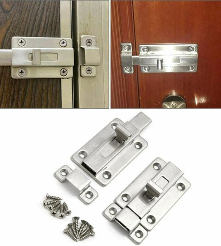 2Pcs Stainless Steel Latch Sliding Silver Doors Lock Keyless Door Bolt for Doors