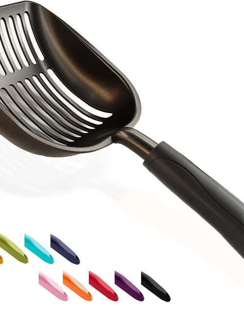 Load image into Gallery viewer, Cat Litter Scoop, Non Stick Plated Aluminum Alloy Sifter, Kitty Metal Scooper, Deep Shovel, Long Handle, Poop Sifting, Kitten Pooper Lifter, Coated Black Body with Black Handle
