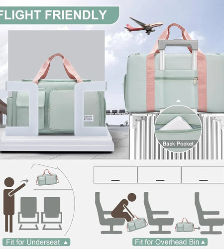 Small Gym Bag for Women, Waterproof Duffle Bag Carry on Weekender Bag with Shoe Compartment & Wet Pocket, Tote Bag for Travel, Workout, Sport