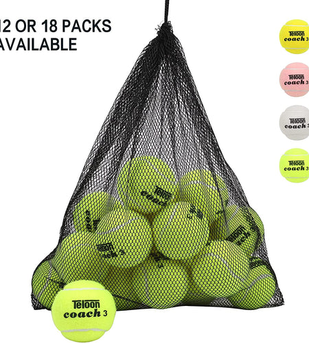 Pressure Training Tennis Balls-12 or 18 Count-Mesh Carry Bag，4 Colors Available，Pressureless Training Exercise Tennis Balls for Beginners.