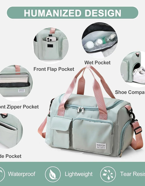 Load image into Gallery viewer, Small Gym Bag for Women, Waterproof Duffle Bag Carry on Weekender Bag with Shoe Compartment &amp; Wet Pocket, Tote Bag for Travel, Workout, Sport
