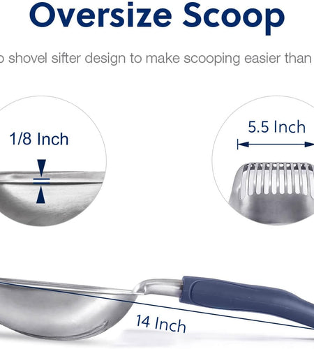 Cat Litter Scoop, Aluminum Alloy Sifter, Kitty Metal Scooper, Deep Shovel, Long Handle, Poop Sifting, Kitten Pooper Lifter, Durable, Heavy Duty, for Litter Box