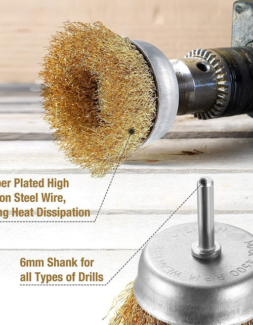Load image into Gallery viewer, 2-Pack 3 Pcs Wire Brush Wheel Set Cup Drill Bit Rust Paint Attachment 1/4&quot; USA
