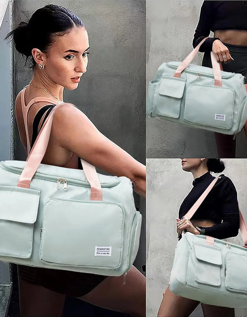 Load image into Gallery viewer, Small Gym Bag for Women, Waterproof Duffle Bag Carry on Weekender Bag with Shoe Compartment &amp; Wet Pocket, Tote Bag for Travel, Workout, Sport
