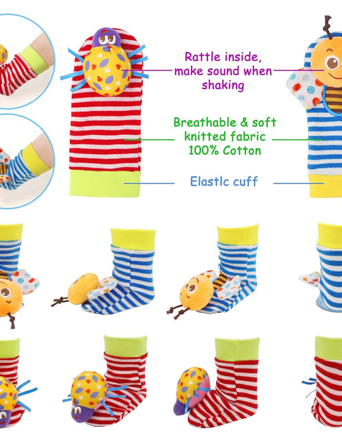 Load image into Gallery viewer, Baby Rattles Toys for 0-12 Month, Infant Girl Boy Toys for Babies 3-6 Months, Newborn Hand &amp; Foot Toys for 0 to 9 Months, Baby Shower Gifts Set with Wrist Rattle Socks
