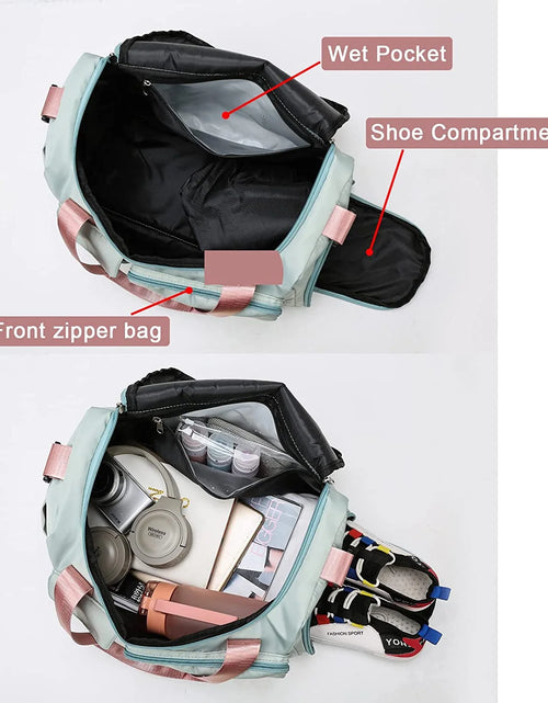 Load image into Gallery viewer, Small Gym Bag for Women, Waterproof Duffle Bag Carry on Weekender Bag with Shoe Compartment &amp; Wet Pocket, Tote Bag for Travel, Workout, Sport
