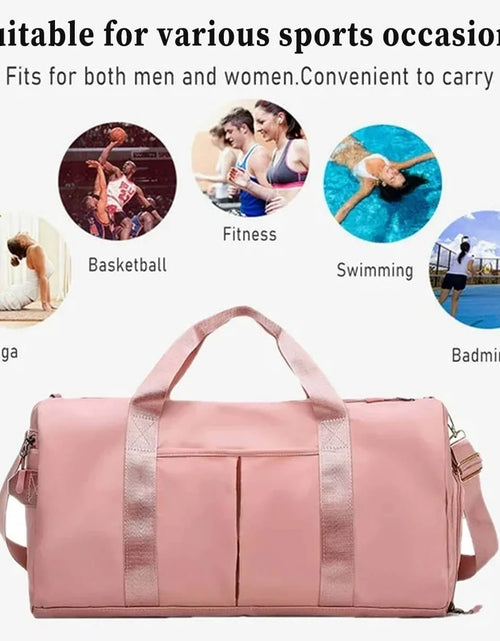 Load image into Gallery viewer, Gym Bag,Travel Duffel Bag ,Sport Gym Tote Bags Swimming Yoga,Waterproof Weekend Overnight Bag,Carry on Bag,Personal Item Travel Bag,Workout Dance Bag for Men &amp; Women,Pink
