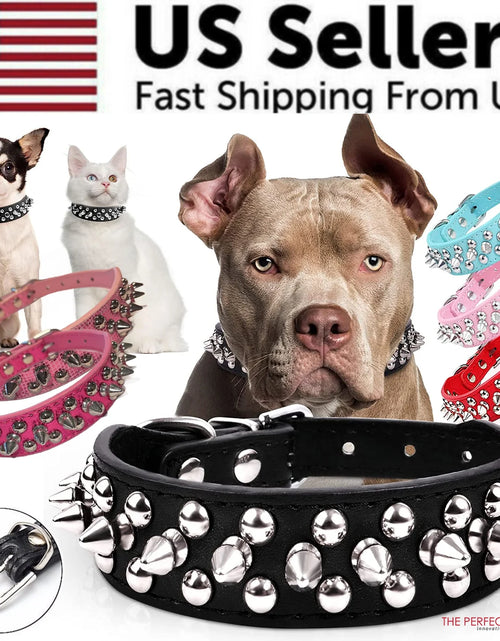 Load image into Gallery viewer, Spiked Studded Leather Dog Collar Rivets Pet Small Large Cat Pit Bull Adjustable
